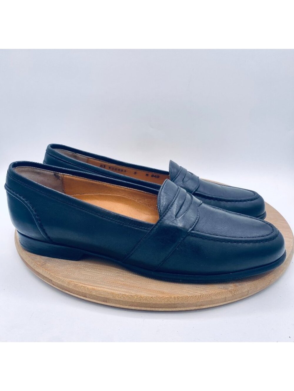 Cole Haan Bragano Shoes Mens 8 Black Leather Slip On Penny Loafers Italy
